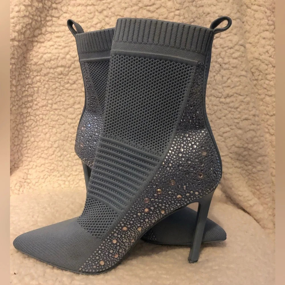 Steve Madden Maxwelle Jeweled Heeled Pointed Toe Sock Boots, Women’s 8.5 - Picture 6 of 12